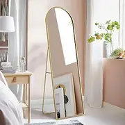 Arch Full Length Mirror Full Body Mirror Standing Floor Leaning Makeup Vanity Dressing Bedroom Hallway HD Glass Gold Metal Stand 50x2x160cm