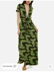 Melissa Odabash Lou Maxi Dress Leaf Print Size Small NEW