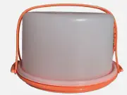Tupperware Large Round Cake Taker Frosted Seal Coral Base Carriolier Handle New