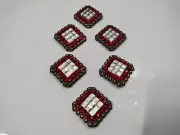 Set Of 6 Square Conchos With Multi Color Stones For Western Horse Saddle F/Ship