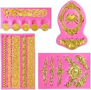 Baroque Fondant Molds Scroll Border Lace Silicone Molds Curlicues Gum Paste Candy Chocolate Molds for Cake Decorating Sugar Craft Polymer Clay