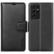 For Samsung Galaxy S21 5G Case Hanman Wallet Card Leather Flip Magnetic Stand Phone Cover (Black)