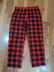 NEW MEN'S WONDERSHOP FLEECE PJ PANTS BLACK RED CHECK PLAID SZ L NWT HOLIDAY