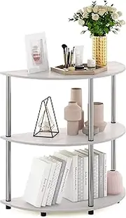 Furinno Frans Turn-N Half Round Console Table with Stainless Steel Tubes, White Oak