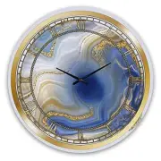 Oversized Modern Aluminium 36" Wall Clock - Blue Golden Agate I - Silent Non