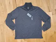 Mens Van Heusen 1/4 Zip Pullover Sweater Black Pin Stripe Large L