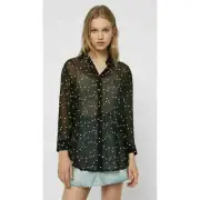 ALL SAINTS Womens Black Mariana Hearts Sheer Long Sleeve Shirt Small 10 BNWT