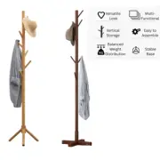 8-Hook Wooden Coat Stand Rack Clothes Hanger Bag Hat Vintage Tree Bedroom