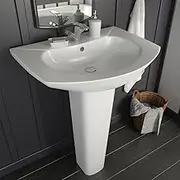 Elegant Freestanding White Ceramic Basin with Pedestal, 650x520x200mm Oval Vanity Sink, Modern Bathroom Countertop Design