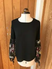 primark black embroidered sleeves floaty top uk 4 6 bnwt