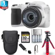 Kodak PIXPRO AZ255 Digital Camera (White) + Tripod + Case+ 1 Yr Warranty