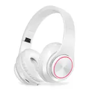 BH3 Foldable LED Flashing Stereo bluetooth Headphone Heavy Bass AUX TF Card WHITE COLOR