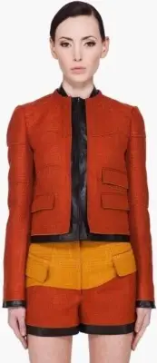 NEW PROENZA SCHOULER Rust Tweed Patchwork Cropped Jacket Bonded Tweed Leather 10