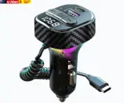 Car Bluetooth5.3 FM Transmitter with Type C Coiled Cable(1M), 3-Ports Fast Charg