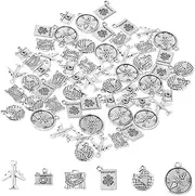 [Honbay] 60PCS Alloy Travel Charms Pendant Earth Camera Airplane Passport Compass Suitcase Pendants for Earrings Bracelet Necklace Jewelry Making (6 Style), alloy, No Gemstone