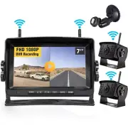 2 RV Digital Wireless Backup Cameras 7" DVR Quad Split Monitor for Truck Trailer