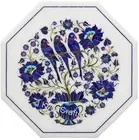 Octagonal White Marble Coffee Table Top Lapis Lazuli Stone Inlay Work Side Table