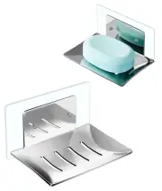 2 Pack Stainless Steel Soap Holder for Shower Wall Adhesive Wall-Mounted Bar