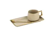 3pc Tempa Rae New Bone China SS Coffee Tea Cup Mug Dish Plate Spoon Set Mocha