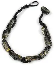 [Avalaya] Black Oval Wood Bead with Colour Fusion Cotton Cord Necklace - 44cm L, One Size, cords Wood