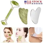 Jade Roller & Gua Sha Facial Care Tool Beauty Face Roller Metal Massager Gua Sha
