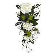 Artificial White Green 28" Hydrangea Teardrop Floral Hanging Home Room Decor