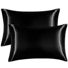 Satin Pillowcase Standard Set of 2, Silk Pillowcases Standard (20"x26") Black