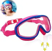 Heatunk Premium Kids Swimming Goggles - Waterproof, Anti-Fog, UV Protection - Ages 3-15 - Includes Nose Clip & Earplugs - Ideal for Boys and Girls-Blue Red