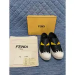 FENDI 黑色 小怪獸 平底鞋 真皮 黃眼 怪獸 休閒 懶人鞋 39號 8E5110