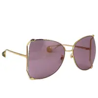 在飛比找momo購物網優惠-【GUCCI 古馳】粉色大鏡面金屬細框珍珠雙G標誌太陽眼鏡(