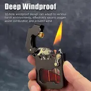Mecha Metal Rocker Lighter(No Fuel),Retro Kerosene Windproof Lighter Black