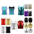 Kids Girls Shiny Metallic Hip Hop Dance Crop Tops Tank Top Gymnastics Vest AU