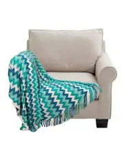[SOGA] Zigzag Acrylic Striped Throw Blanket 220cm in Blue