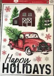 Vinyl Static Window Clings Christmas Red Pickup Truck Barn Crafts Scrapbooking