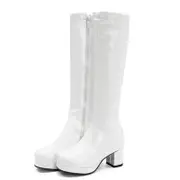 Reave Cat Autumn Candy Sweet Knee High Round Toe Square Heel Pu Zipper Big Size 33 46 Yellow Green Purple Orange S1981 Boots