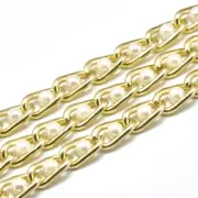 1Roll Unwelded Light Gold Plastic Imitation Pearl Aluminium Curb Chains 12x6x2mm