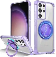 [RUNGOS] 360°Rotatable Magnetic Ring for Samsung S21 Ultra Case Magsafe, with Stand [Strong Magnetic] [Mil-Grade 4-Corner Airbag Reinforcement] Clear Shockproof Case for Samsung Galaxy S21 Ultra Case