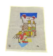 Hand Painted Needlepoint Canvas Christmas Stocking TS Designs Dickens Village