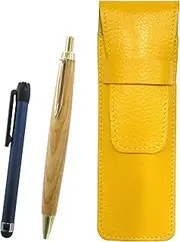 Yellow Grain Leather Pen Case Metal Touch Stick Blue and Maple Wooden Axis Retro Ballpoint Pen Set SASY-ALL-HS47S