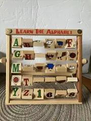 Vintage Wood Learn the Alphabet Folding Educational Flip Toy Unused With Box