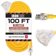 Iron Forge Cable 100ft Outdoor Extension Cord Lighted Electrical Power Outlets -