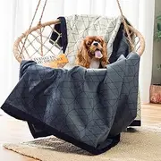 VICTORIA ORTON 100% Waterproof Blanket for Bed - Large, Soft Pet Throw for Couches & Sofas - 48"x 60" - Reversible, Washable - Leak Proof Bed Cover For Dogs, Pets & People (Throw - Blue, White)