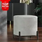 Round Grey Ottoman Storage Pouf Footstool Soft Teddy Fabric Seat Home Decor