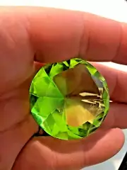 Large Emerald Jewel Glass Crystal Faceted Diamond Cut 38mm Wide Paperweight