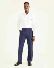 Dockers Signature Khakis 594110002 Pants Men's Blue Pleated Classic Fit MCWW35