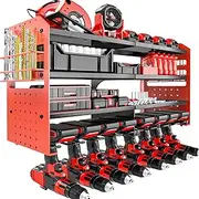 [VeyFolzin.st] Metal Power Tool Organizer Rack Wall Mount, Garage Tool Drill Storage Shelves with Screwdriver Plier Holder (Red, 8 Drills Holder)