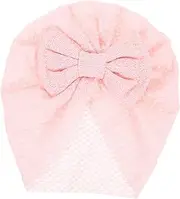 [Vaguelly] Baby Turban Newborn Hat Infant Hat Bowknot Girls Bonnet Lightweight Soft Warm Breathable Photo Prop Pink