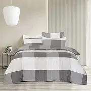 Amsons Quilt Cover Set - 2000TC Brushed Microfiber Duvet Cover Sets - Ultra Soft Bedding & Linen - Doona Cover Set (King Single, Grey Check)