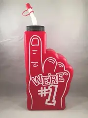 New Red Sports We're #1 Foam Finger Drinking Bottle Straw Cap Team Party Water