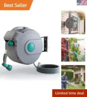 Retractable Garden Hose Reel 1/2 in x 65 ft Wall Mount Lock Nozzle Swivel
